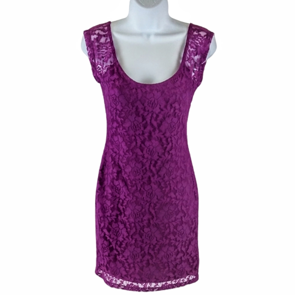 Nollie purple lace overlay dress